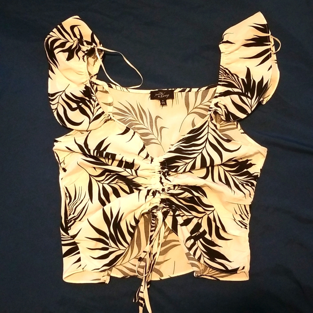 Ruffled Cinching Cropped Silky Top